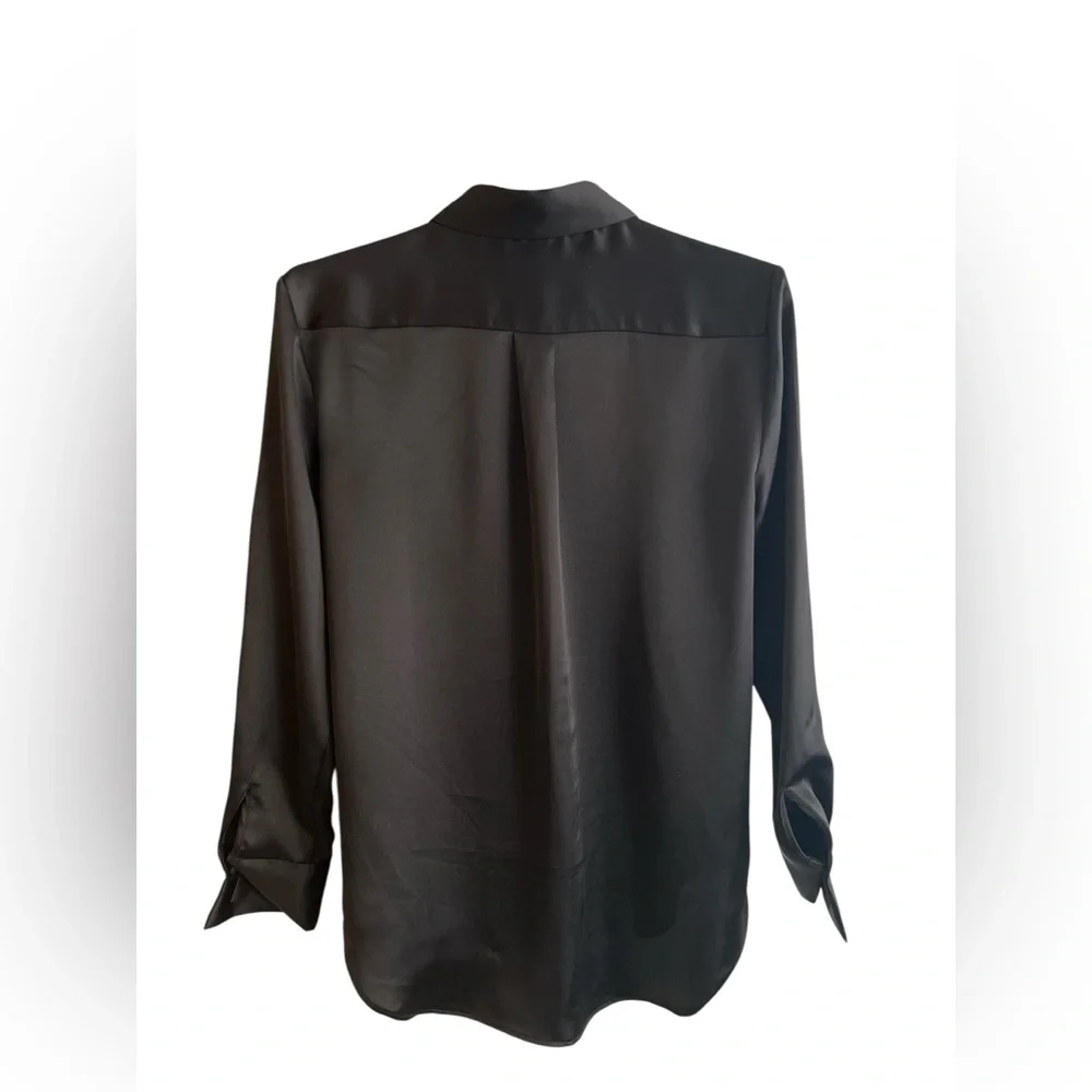 Rachel Zoe Black Satin Button Down Blouse Minimalist Luxe Career Chic S - Picture 2 of 5